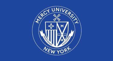 Mercy University Seal on a blue background