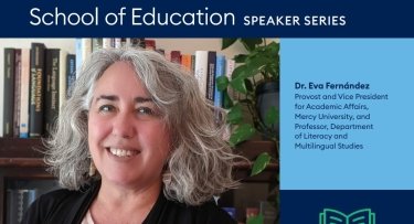 School of Education Speaker Series presents Dr. Eva Fernandez flyer with photo