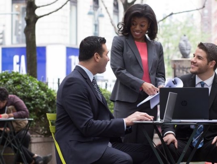 School of Business students working on a project in Manhattan.