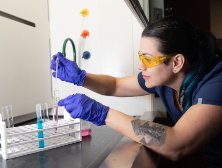 student working in lab