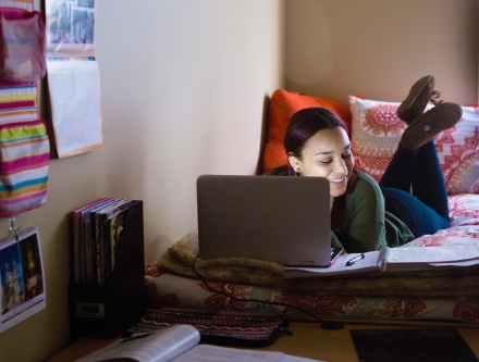 Student in dorm room