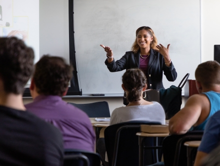 teacher engaged with students