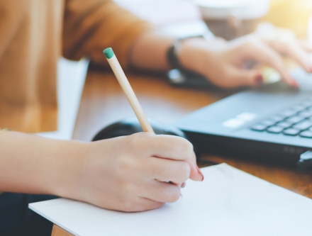 High school student registering for college classes.