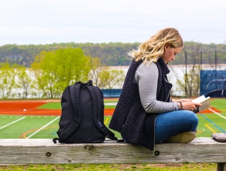 Student studying on campus