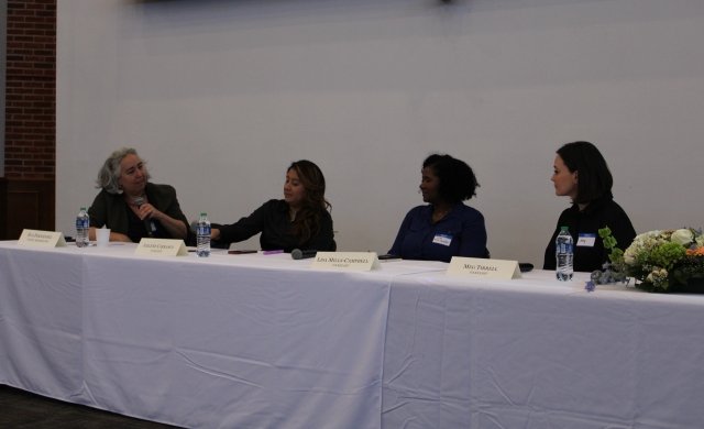 The panel, called “Feminist Pathways, an Intergenerational Conversation” was moderated by Dr. Eva Fernández, provost and vice president of academic affairs at Mercy and featured Meg Tirrell, medical correspondent for CNN, Lisa Mills-Campbell ‘98, M.B.A. '01, M.S. '13, director of community programs and events at Mercy and Jailene Carrasco, career counselor and graduate student at Mercy.