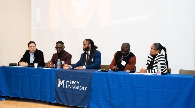 Gregory Cassiere, community engagement manager, KaiBot; Njoku Uchechukwu,  principal of the Science School for Exploration & Discovery; Osar Pat-Osagie, digital equity program director & community engagement manager, The Bronx Community Foundation ; Dr. Taiwo Togun, founder of  SeqHub Analytics and  InclusionBridge; and Dr. Brandy McNeils, deputy director of Digital Literacy, Workforce Readiness, Adult Education, ESOL, & Cultural Programs at New York Public Library.