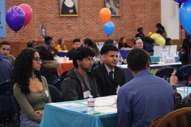 Mercy University students meeting with potential employers at Speed Networking Career Fair